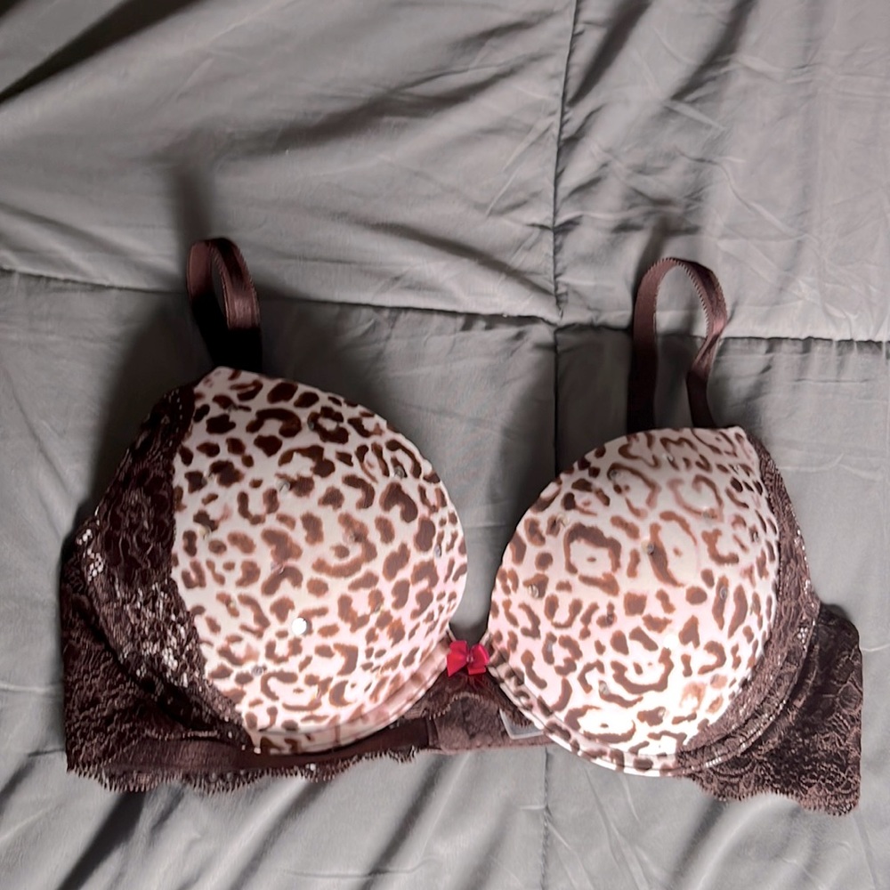 Victorias Secret NWT leopard print & lace sequin dream angels push-up bra sz 36C